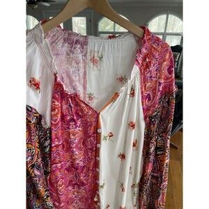 Free People? Gemini Blouse Vintage Combo Pink White Floral Paisley Size XL